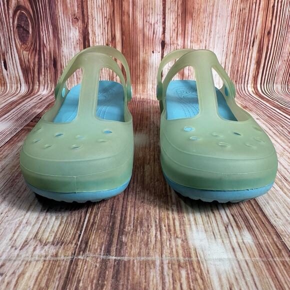 Crocs CARLIE Size 8 Blue Green Mary Jane Sandals Clogs Slide Closed Toe Shoes - Picture 2 of 12